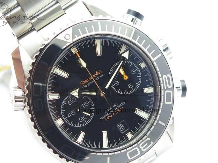 0511 Planet Ocean Master Chrono SS OM 1:1 Best Edition Black Dial On SS Bracelet A9900 V Fashionable 8113
